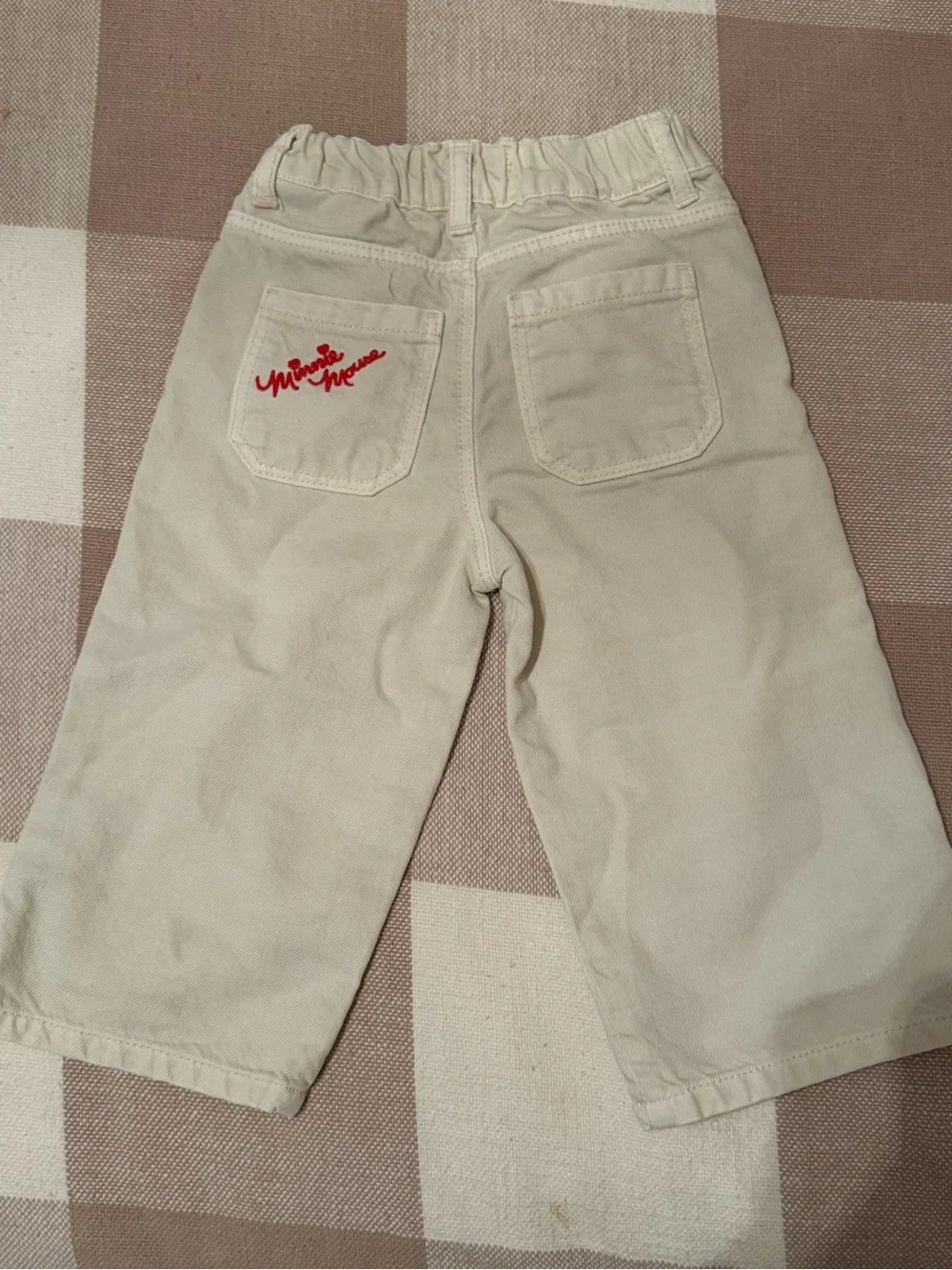Zara Cream Kids Jeans with Red Minnie Embroidery